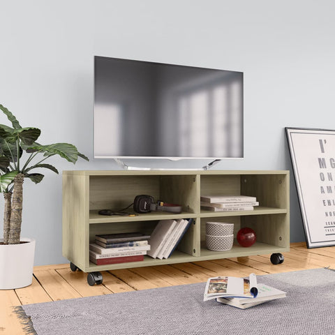 TV Cabinet with Castors Sonoma Oak 90x35x35 cm Engineered Wood 800183