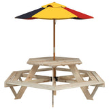 Picnic Table for 6 Kids with Umbrella Hexagon Solid Wood Fir 3281625