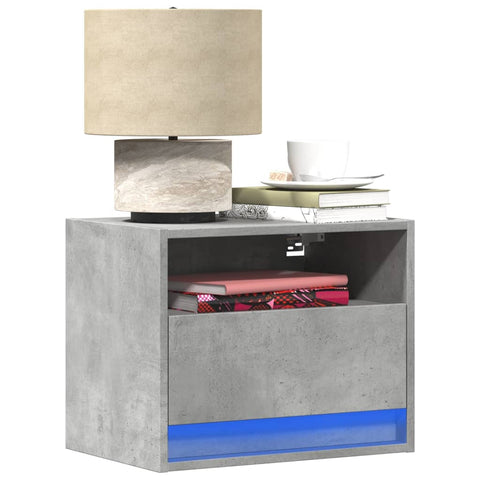 ZNTS Wall-mounted Bedside Cabinet with LED Lights Concrete Grey 852067