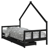 Kids Bed Frame with Drawers Black 90x200 cm Solid Wood Pine 834554