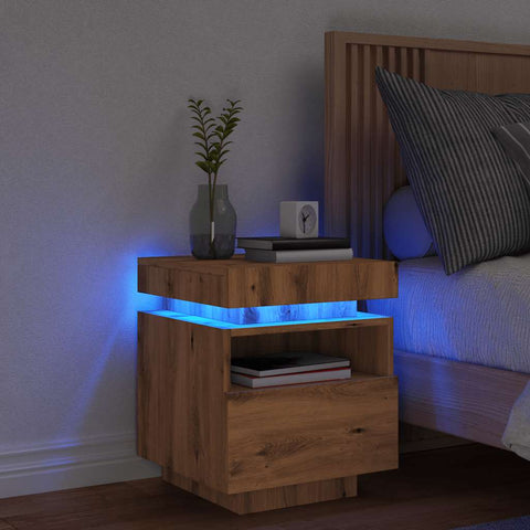 ZNTS Bedside Cabinet with LED Lights Artisan Oak 40x39x48.5 cm 857660