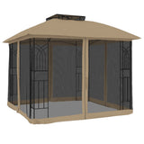 Gazebo with Double Roof and Mesh Walls Taupe 2.94x2.94 m Steel 368456