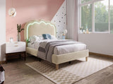 Upholstered Bed, 3ft 90x190cm Single Bed with LED, Bed Frame with Wooden Slats and Adjustable Height N601P288476B