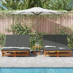 ZNTS Double Sun Lounger with Wheels and Cushion - Solid Acacia Wood 3325189