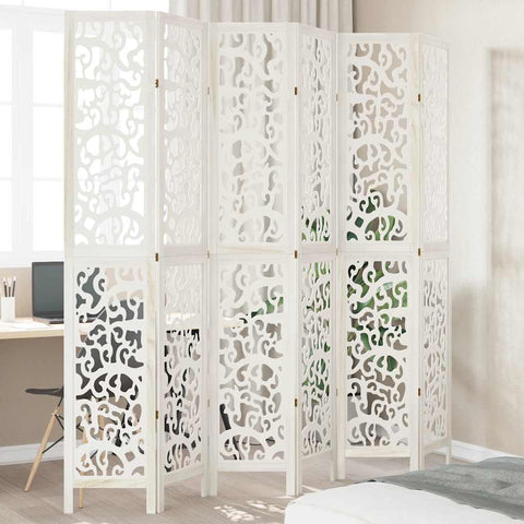 Room Divider 6 Panels White Solid Wood Paulownia 358748