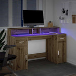 Desk with LED Lights Artisian Oak 140x55x91 cm Engineered Wood 3309428