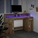 Desk with LED Lights Artisian Oak 140x55x91 cm Engineered Wood 3309428