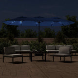 Double-Head Garden Parasol with LEDs Azure Blue 449x265 cm 362960