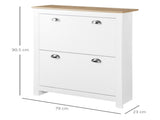 2 Drawer Shoe Cabinet Modern Narrow Shoe Cupboard Hallway Wooden Storage Organiser with Flip Doors T3398P344839