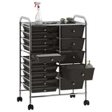 XXL 15-Drawer Mobile Storage Trolley Black Plastic 320407