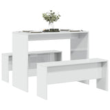 3 Piece Dining Table and Bench set High Gloss White Engineered Wood 855534
