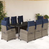 9 Piece Garden Dining Set with Cushions Grey Poly Rattan 3212880