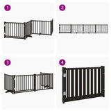 Dog Gate with Door Foldable 4 Panels Black 320 cm Solid Wood Fir 352289