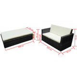 2 Piece Garden Lounge Set with Cushions Poly Rattan Black 42834