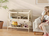 2 Tier Wooden Hamster Cage with Shelf and Openable Top T3398P552629