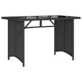 Garden Table Black Poly Rattan, Tempered Glass, Powder-Coated Steel 366350