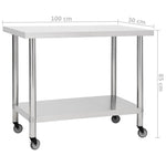 ZNTS Kitchen Work Table with Wheels 100x30x85 cm Stainless Steel 51637