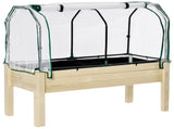 Outdoor Elevated Wood Planter Box for Herbs and Vegetables Raised Garden Bed with PE Greenhouse T3398P325085