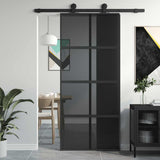 Sliding Door Black 90x205 cm Tempered Glass and Aluminium 155226