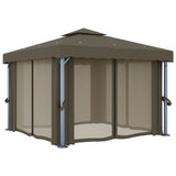 ZNTS Gazebo with Curtain&LED String Lights 3x3 m Taupe 3070349