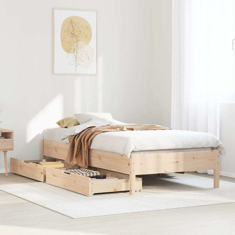 ZNTS Bed Frame without Mattress 90x190 cm Single Solid Wood Pine 3301731