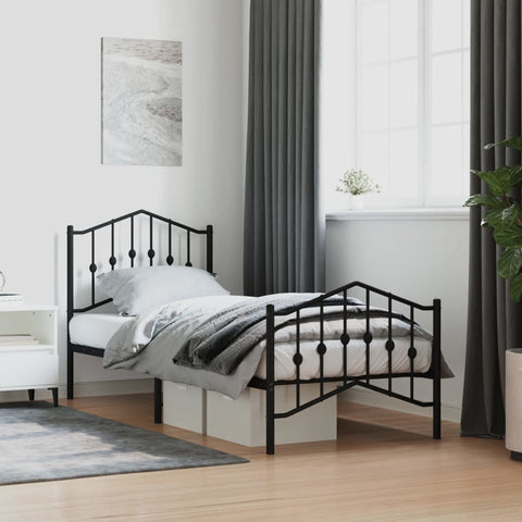 ZNTS Metal Bed Frame without Mattress with Footboard Black 90x200cm 373800