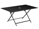 Folding Outdoor Dining Table for 6, Rectangle Table Tempered Glass Top with Parasol Hole T3398P325260
