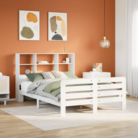 ZNTS Bed Frame without Mattress White 135x190 cm Double Solid Wood Pine 3309948