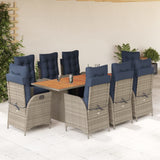 9 Piece Garden Dining Set with Cushions Grey Poly Rattan 3213377