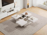 Modern square coffee table with marble look, Centre Tea Table with 4 Sliding Drawers, Coffee End N605P375112W