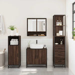 ZNTS 3 Piece Bathroom Furniture Set Brown Oak Engineered Wood 3301159