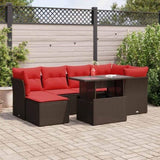 7 Piece Garden Sofa Set with Cushions Brown Poly Rattan Acacia 3326195