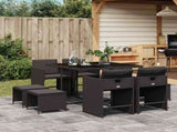 9 Piece Garden Dining Set with Cushions Black Poly Rattan 3211135