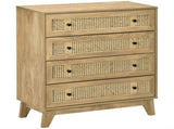 Storage Cabinet, 4-Drawer Unit with Rattan Element for Bedroom, Living Room, 80cmx35cmx95cm, Wood T3398P344151