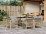 9 Piece Garden Dining Set with Cushions Mix Beige Poly Rattan 3210840
