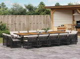 15 Piece Garden Dining Set with Cushions Black Poly Rattan 3210879