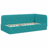 Corner Bed Frame with Headboard Turquoise 90 x 200 cm Velvet 42016541