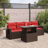 5 Piece Garden Sofa Set with Cushions Brown Poly Rattan Acacia 3326405