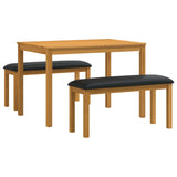 Dining Set 3 pcs Black Solid Oak Wood 3430274
