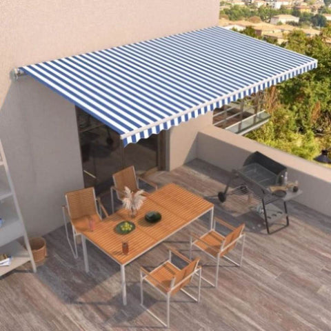 ZNTS Manual Retractable Awning 600x350 cm Blue and White 3069036