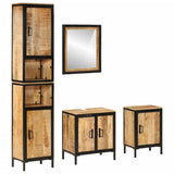 4 Piece Bathroom Furniture Set Iron and Solid Wood Mango 3217116