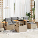 6 Piece Garden Sofa Set with Cushions Beige Poly Rattan Acacia 3327587