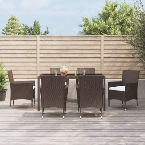 7 Piece Garden Dining Set with Cushions Brown Poly Rattan 3187445