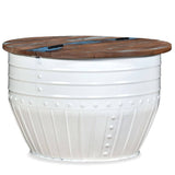 Coffee Table Solid Reclaimed Wood White Barrel Shape 245254