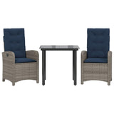 3 Piece Garden Dining Set with Cushions Grey Poly Rattan 3212440
