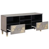 TV Cabinet with Drawer Grey 100 x 33 x 46 cm Solid Mango Wood 4018790