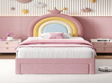 3ft Single Upholstered Bed with Adjustable Rainbow Headboard, Soft Velvet Bed Frame with Storage N652P296726P