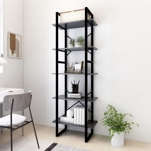 5-Tier Book Cabinet Grey 60x30x175 cm Engineered Wood 3081980