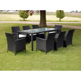 9 Piece Outdoor Dining Set with Cushions Poly Rattan Black 43126