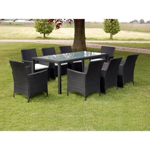 9 Piece Outdoor Dining Set with Cushions Poly Rattan Black 43126